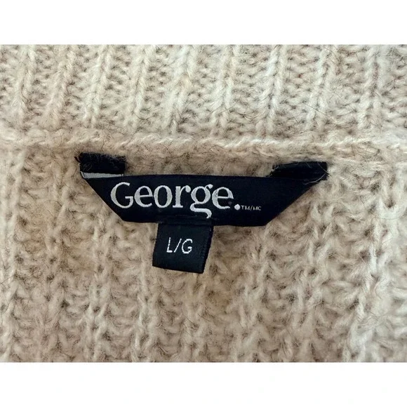 George Womens Quarter Zip Ribbed Knit Sweater Size Large Beige Oatmeal Pullover - Picture 7 of 8